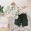 Ropa de Verano para Niños, Ropa de Verano para Niños, Camisas Nuevas de Verano 2025 para Niños, Estampado Completo de Letras, Conjunto Casual de Dos Piezas