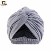 Gorro turbante de seda artificial forrado transfronterizo, gorro con torsión cruzada, gorro de quimioterapia de color sólido, gorro de noche, gorro de tela suave JDT-473C