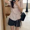 Moda de alta gama para mujer de Dongdaemun, Corea; estilo coreano, suave y elegante, con cuello drapeado, cintura de corbata, top tipo camisa para el día a día