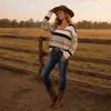 Tienda independiente de eBay para mujer otoño 2026 nuevo jersey de bloques de color con cuello en V estilo europeo y americano, tejido cómodo para ir al trabajo