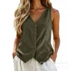 Colete de Veludo Cotelê sem Mangas com Decote V Estilo Europeu e Americano para Mulheres, Peça de Roupa Externa Retro de Verão com Botões e Ajuste na Cintura, Em Estoque
