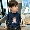 Camiseta Transpirable de Algodón Puro de Manga Larga Casual para Niños, Modelo Nuevo 2026 para Niños Mayores, Cuello Redondo, Top Rayado de Falso Dos Piezas