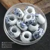 Jingdezhen Contas Aplicadas Acessórios para Joias DIY Contas Cerâmicas Azul e Branco com Furo Grande Acessórios para Pulseira de Roupa Contas de Porcelana Feitas à Mão
