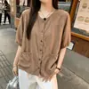 2026 Verano Sudeste Asiático Nueva Camisa Retro de Algodón y Lino Cárdigan Casual de Manga Corta con Botones Superiores Chaqueta de Temperamento