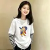 Conjunto de otoño para niña, camiseta de manga larga patchwork, nuevo estilo primavera y otoño 2026, top interior para niñas de talla mediana y grande