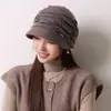 Gorro de Moda Plegado para Mujer, Otoño e Invierno, Adelgazante de Rostro, Elegante Gorro Holgado, Cortavientos, Protector de Orejas, Versátil Gorro de Punto para Salidas