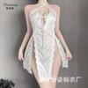 Camisón de lencería sexy fina Lin Linting para mujer, con escote en V profundo, abertura lateral bordada, 2509