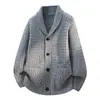 Cardigã de Malha Masculino Estilo Coreano Novo Inverno 2026 Suéter Masculino com Gola Torcida Jaqueta de Tricô para Homem