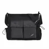 Bolsa de ombro com cordão de grande capacidade para mulheres, nova bolsa xadrez estilo japonês com múltiplos bolsos para o outono, bolsa transversal de nylon color block moderna para homens