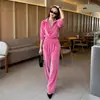 Conjunto de dos piezas de forro polar liso para mujer, Otoño/Invierno 2026, con top de manga larga de media cremallera y pantalones de pierna recta