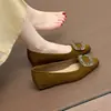Zapatos Retro Cuadrados para Mujer que Aumentan la Altura 2026 Elegantes de Primavera-Otoño Versátiles Estilo Coreano Hebilla de Pedrería Zapatos Planos Bajos para Mujer