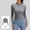 Top de yoga ajustado, adelgazante, con cuello alto y cremallera para mujer, de manga larga, ajuste ceñido, chaqueta deportiva de secado rápido para fitness