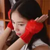 Guantes de punto de lana transfronterizos imitación conejo invierno para mujer, cálidos, antideslizantes, para deportes al aire libre, con felpa, cortos, de media mano, venta al por mayor