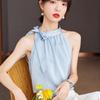 Camisa sin mangas French Niche para mujer, diseño Niche, elegante, azul brillante, con cordones en el cuello y hombros descubiertos.