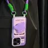 Portatarjetas con Cordón Funda para Teléfono Móvil Monstruo Morado Pequeño Adecuado para Apple 17Pro Celebridad de Internet Moda Pulsera Linda Funda para Teléfono Móvil