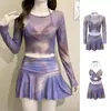 Biquíni Traje de Banho Feminino Roxo Sonhador Manga Longa Saia Dividida Três Peças Traje de Banho Férias Fonte Termal Traje de Banho de Pura Luxúria