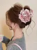 Grampo de Cabelo Flor Rosa de Veludo Outono Coreano Grampo Tubarão Cor Sólida de Alta Qualidade Acessórios de Cabelo Grampo de Cabelo para Nuca Grampo de Cabelo Acessório de Cabeça
