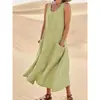 Estação Independente da Amazon wish2023 Vestido de Algodão Puro Feminino de Bolso Sem Mangas com Gola Redonda Verão Europeu e Americano