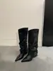 Botas de punta alta hasta la rodilla para mujer, con tacón grueso, color marrón, estilo vintage, con hebilla de cinturón y diseño de pierna ancha