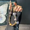 Cadena para Teléfono con Colgante de Corazón Incrustado de Diamantes Estampado de Leopardo, Cuentas Estampadas de Leopardo, Bola de Diamantes, Cadena con Cuentas de Cristal, Cadena para Colgar en Bolso