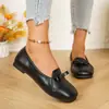 Zapatos de cuero de estilo británico de suela plana retro, mocasines plegables sin cordones para mujer, cómodos en colores negro y blanquecino