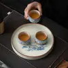 Bandeja de Chá Cerâmica com Design de Paisagem Pintado à Mão, Adequada para Uso Doméstico, Acessório para Conjunto de Chá Estilo Chinês, Bandeja de Chá Kung Fu