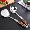 Juego de Cuchara y Espátula de Acero Inoxidable 3cm No Magnético Espátula de Cocina para el Hogar Mango Largo Cuchara para Sopa Espátula para Sopa Utensilios de Cocina para Cocinar