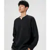 Camiseta Masculina Gola V Texturizada Americana de Manga Longa para Outono, Limpa e Ajustada, Marca Tendência, Camisa Básica Casual Solta, Moletom