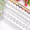 Guangzhou Nuevo Al por Mayor Premium Cadena de Perlas y Diamantes Accesorios para Ropa Componentes de Cadena de Circonita Cadena de Perlas Chapada en Oro con Pedrería