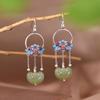 Ciervo Dorado Rey Plata S925 Esmalte Color Flor Elegante Guofeng Jade Hetian Ruyi Yuanbao Pendientes para Mujer Pendientes