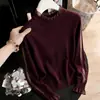 Comercio Exterior 2026 Otoño/Invierno Camisa base de punto estilo francés de cuello semi-alto para mujer, nuevo top interior ajustado de manga larga