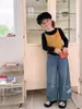 Jeans para Niña Otoño Nuevo Estilo Pantalones Blancos de Pierna Ancha Lavado a la Piedra para Niños Mayores con Bordado de Lazo y Cuentas
