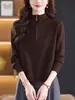 Suéter Feminino Andy de Lã com Zíper Meio e Gola Alta Outono/Inverno Camada Interna Para Pessoas Baixas Top Estiloso Moda que Reduz a Idade Camada de Base Feminina