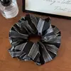 Scrunchie de Dos Tonos Rayado de Moda Doble Capa Grande Retro Goma para el Cabello Simple Versátil Cuerda para Moño