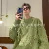 Tricô Destruído com Franjas Estilo Americano Simples Estilo Preguiçoso Outono e Inverno Novo Design de Gola Redonda Tricô para Homens e Mulheres