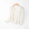 Suéter de Tricô Gola V 30% Lã Cashmere para Mulheres, Outono e Inverno, Macio e Amigo da Pele, Estilo Elegante para o Dia a Dia, Roupa de Baixo para Outono e Inverno