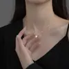 Colar de Pérolas de Água Doce Formato Barroco em Aço Titânio, Contas Espaçadoras de Moda de Nicho, Corrente para Clavícula Estilo Normcore Espinha de Cobra