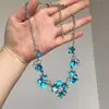 Colar de Flor Azul Super Brilhante para Mulheres, Corrente para Clavícula de Alto Padrão com Acabamento Leve de Luxo, Novo Modelo 2026 Colar para Vestido de Festa