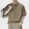 Camisa de Manga Corta con Cuello Alto Estilo New Old Money para Hombre, Nueva Colección Primavera/Verano 2026, Camisa Casual Simple de Lujo Ligero de Moda Americana Holgada