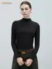 CANVAUS Otoño/Invierno Nueva Ropa para Mujer Camiseta de Manga Larga de Punto de Cuello Alto para Mujer Jacquard Ajustada Camisa Base con Temperamento para Mujer