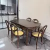 Mesa de Comedor de Madera Maciza Estilo Country Americano para Comedor del Hogar, Estilo Retro Francés, Mesa de Comedor Redonda Extensible y Plegable y Juego de Sillas Muebles