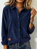Outono Inverno Novo Listrado Lapela Manga Longa Feminina Veludo Cotelê Casual Solta Grossa Camisa Feminina Jaqueta com Emblema