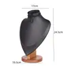 Soporte de Exhibición para Collares de Madera Maciza Color Nogal, Maniquí de Cuello, Soporte para Colgantes y Joyería, Soporte para Joyería de Cuello de Retrato, Superficie de Terciopelo de Cuero, Blanco y Negro