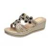 Sandalias de cuña con diamantes de imitación transfronterizas europeas y americanas para mujer, zapatos de plataforma con tacón alto y moda de celebridades de Internet