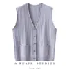 Nuevo Chaleco Cardigan de Punto de Cachemir con Borde Enrollado y Cuello en V, Tejido de Trenza, Color Sólido, Bolsillo, Capa, Top