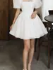 Vestido de novia ligero, estilo corto, escote cuadrado, organza, mangas abullonadas para cubrir los brazos, adecuado para fotografía de viaje al aire libre, compromiso y registro, vestido formal pequeño con falda voluminosa