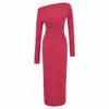 Otoñal, puro y seductor, sexy de un solo hombro, escote asimétrico, ajustado al cuerpo, adelgazante, entallado en la cintura, plisado, de manga larga, vestido bodycon para mujer