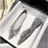 Zapatos planos de mujer estilo francés con lentejuelas de grulla de almohada blanca, nuevos zapatos planos de punta fina con un pequeño lazo, versátiles y cómodos con una suela suave
