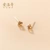 Pendientes Nalan s925 de plata con forma de azúcar cuadrada con corte marrón, sencillos, pequeños y exquisitos, con forma de oreja tridimensional, G1487