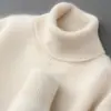 Suéter 100% Lana Pura para Hombre Cuello Alto Engrosado Color Sólido Suéter Casual de Negocios Holgado Jersey Camiseta de Punto para Base